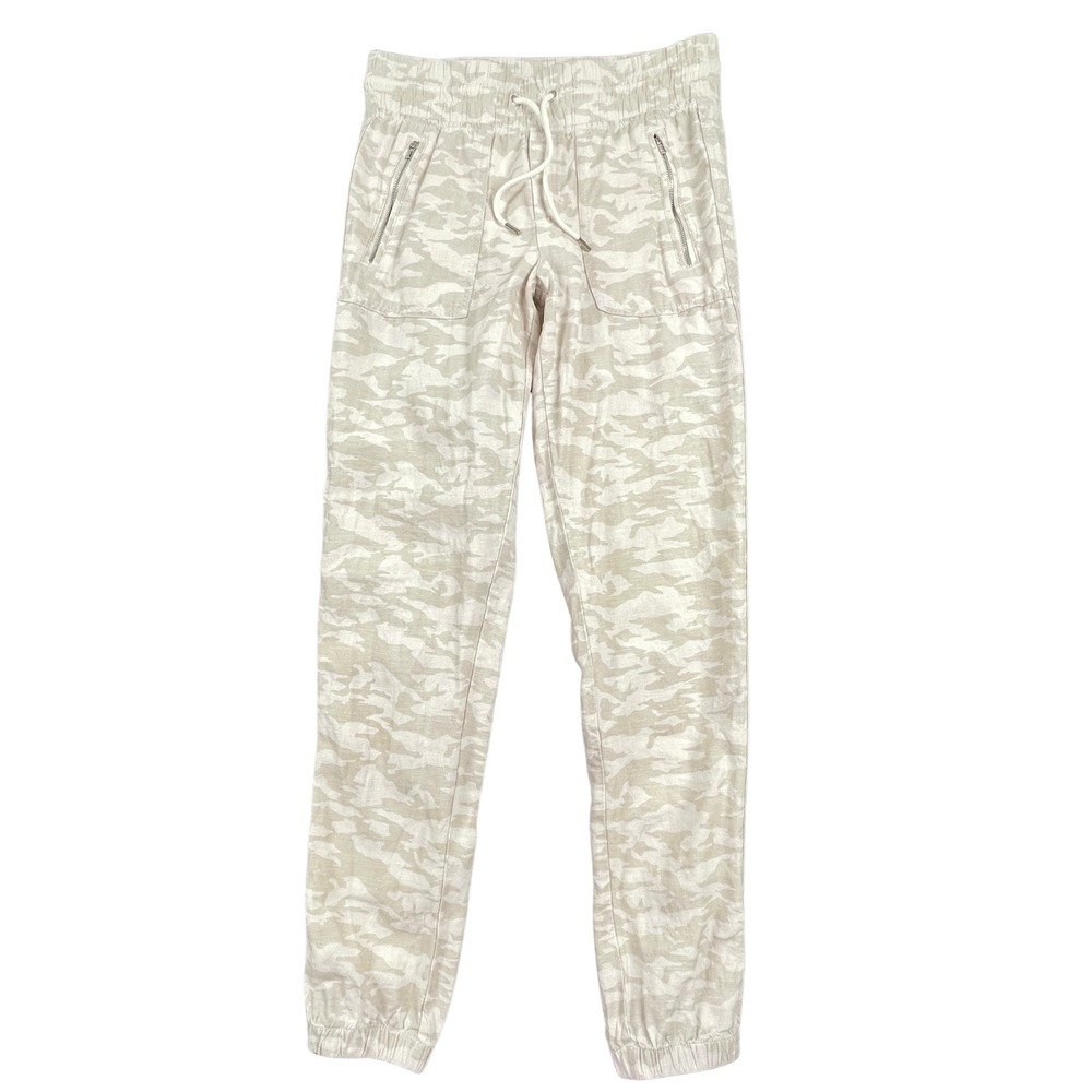 Athleta Cabo Tide Linen Joggers Womens 2T‎ 2 Tall Oatmeal Flax Khaki Camo Pants